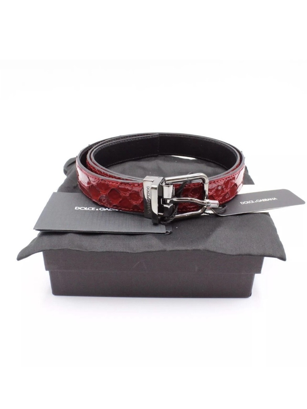 Dolce & Gabbana Chic Python Belt in Red with Gunmetal
Hardware - Size 95